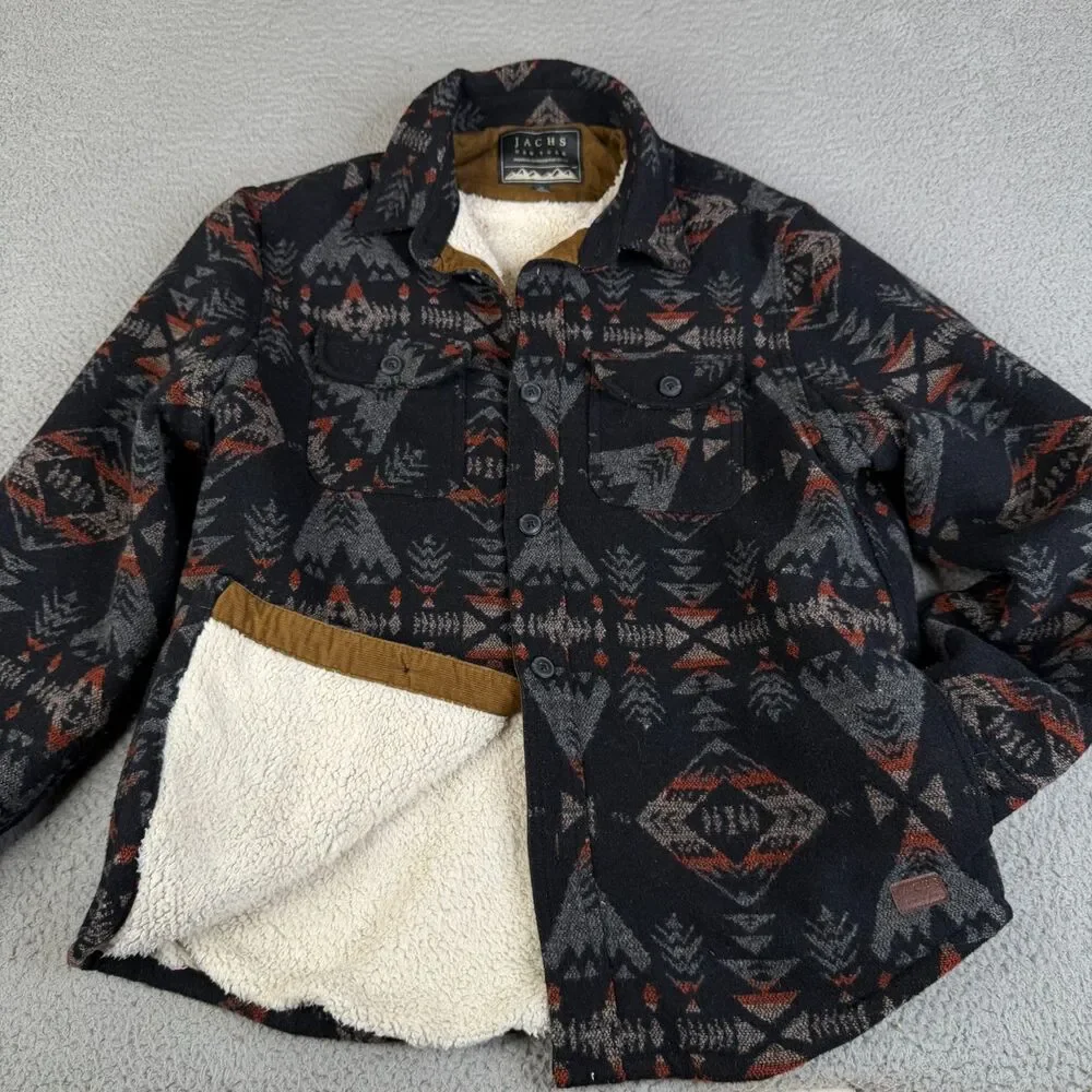 JACHS NEW YORK Jacket Mens M Wool Blend Button Aztec Sherpa Lining Fleece Ranch